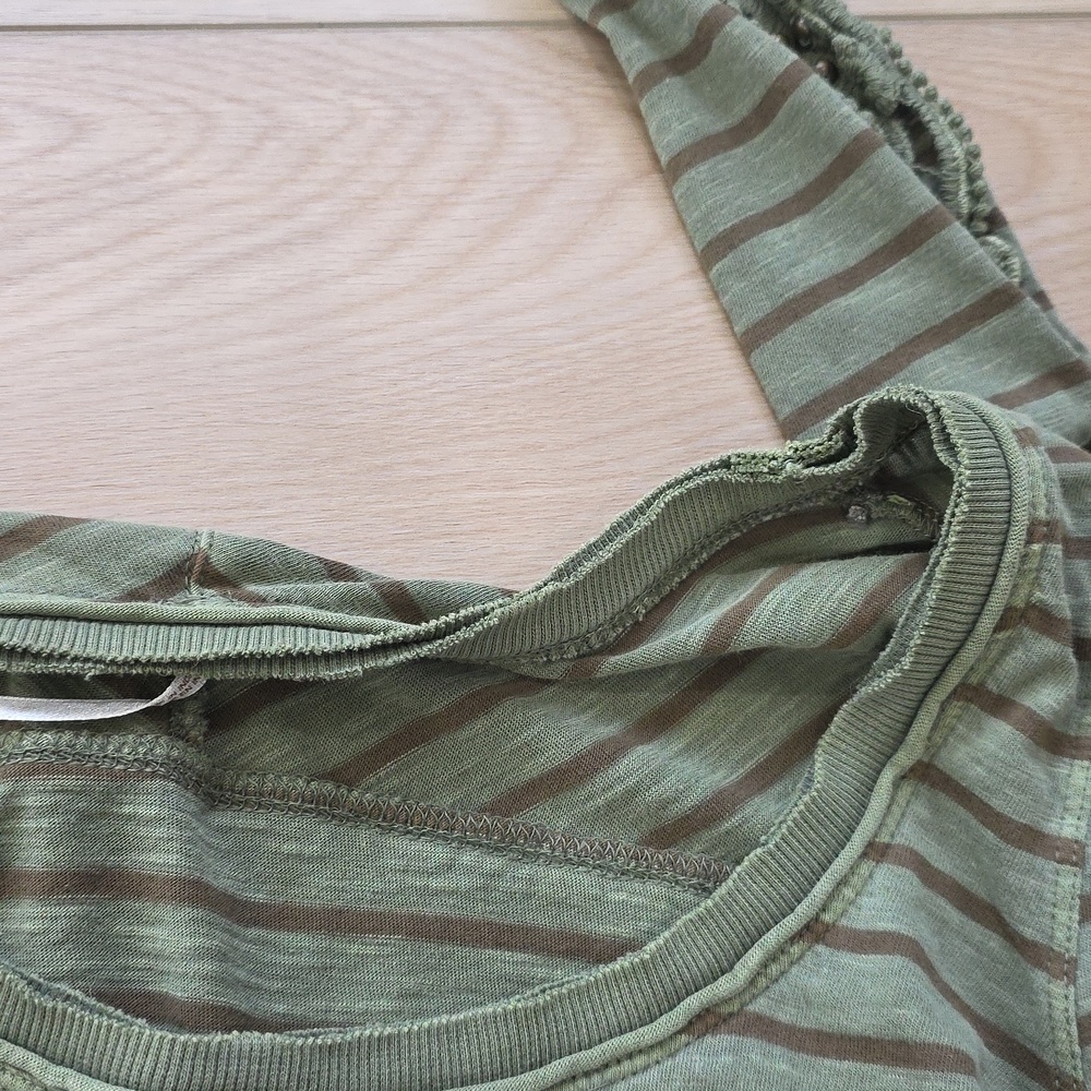 Free People Striped Olive Green Lace-Sleeve Women's Top - Picture 11 of 11